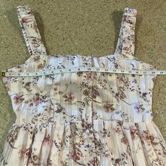 NWOT Lulus Dreamy Weekend Pink Floral Burnout Striped Lurex Midi Dress - Picture 8 of 10